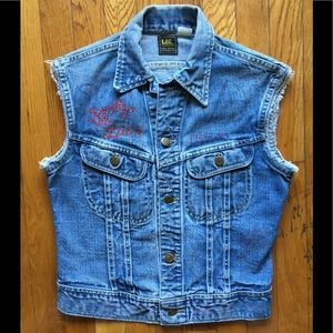 Authentic vintage one of a kind Lee Rider denim vest with custom embroidery